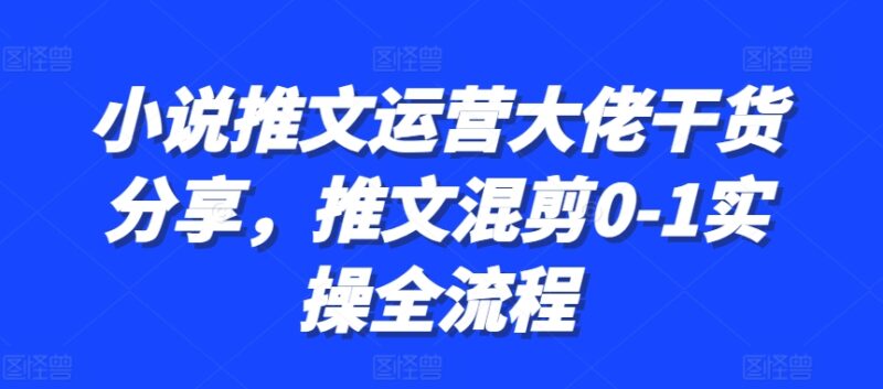 小说推文运营大佬干货分享，推文混剪0-1实操全流程-轻创星球